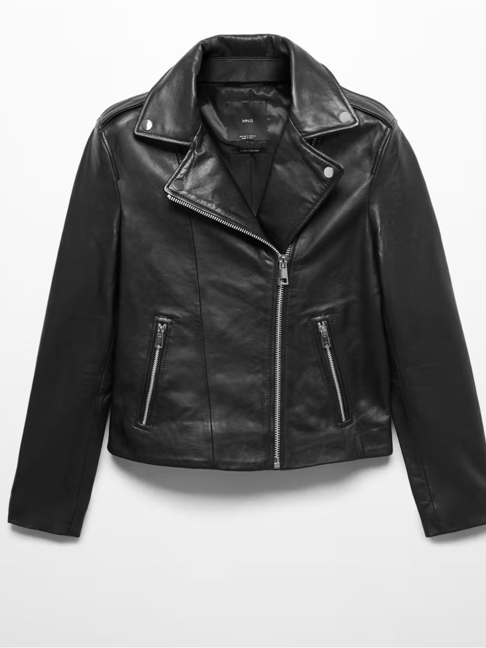 Mango Black Asymmetrical Leather Biker Jacket